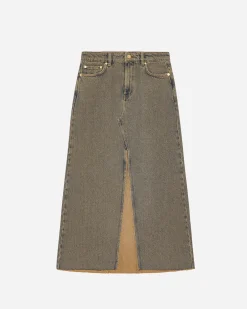 Overfarvet Maxi-nederdel i kraftig denim