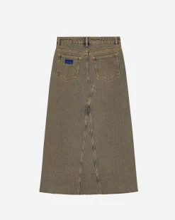 Overfarvet Maxi-nederdel i kraftig denim