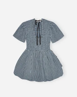 Seersucker Check Mini Smock Dress