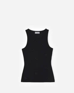 Soft Cotton Rib Rhinestone Butterfly Tank Top
