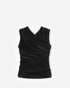 Velvet Jersey Ruched Crossover Blouse