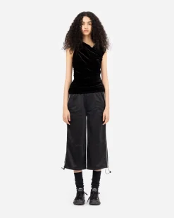 Velvet Jersey Ruched Crossover Blouse